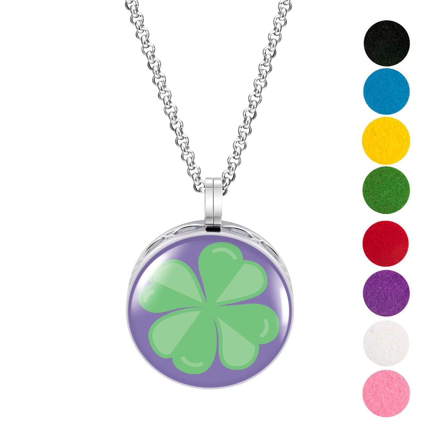Wild Essentials Four Leaf Clover Enamel Finish Essential Oil Diffuser Necklace Gift Set - includes Aromatherapy Pendant, 24" Stainless Steel Chain, 8 Color Refill Pads
