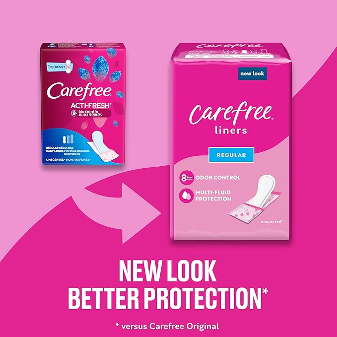 Carefree Panty Liners, Long Unwrapped 92ct & Regular Wrapped 54ct (Packaging May Vary)