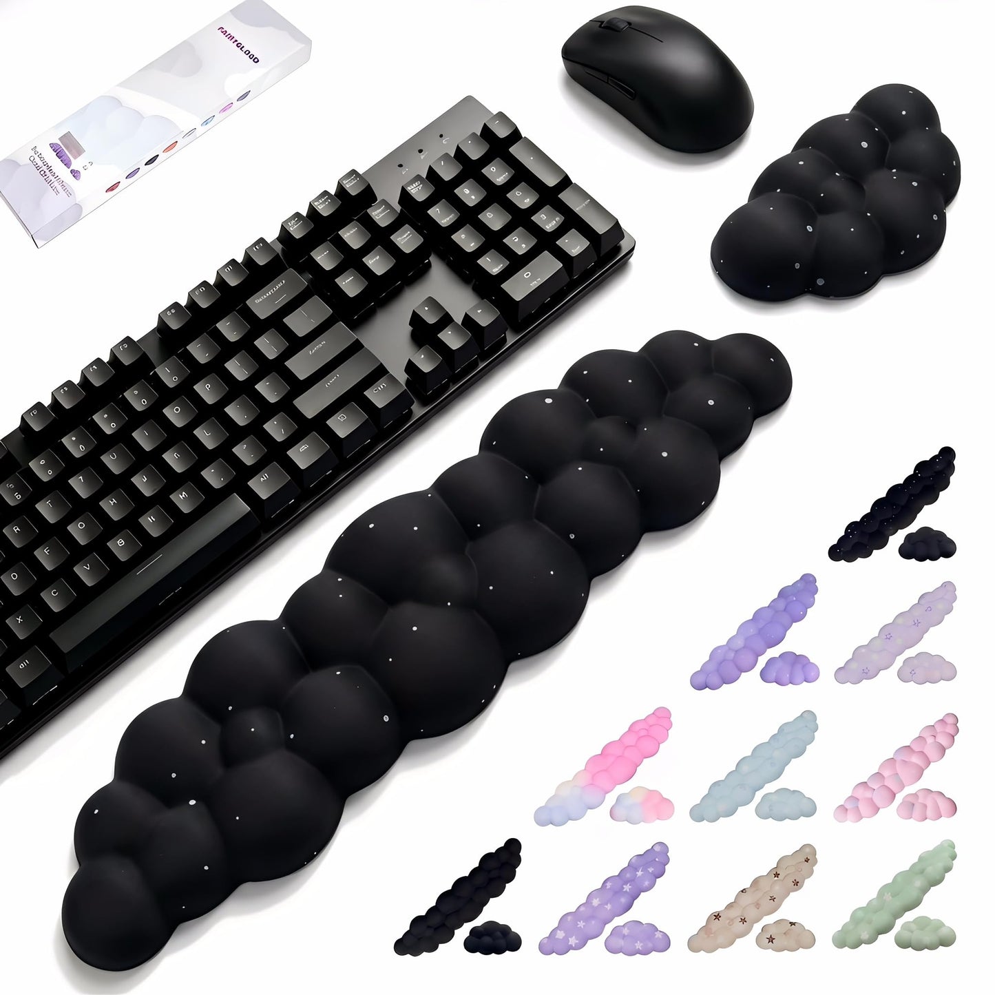 LJYZMD Cloud Wrist Rest Set for Keyboard and Mouse, Includes Cute Coaster, with Computers and Laptops (Black Star Set)