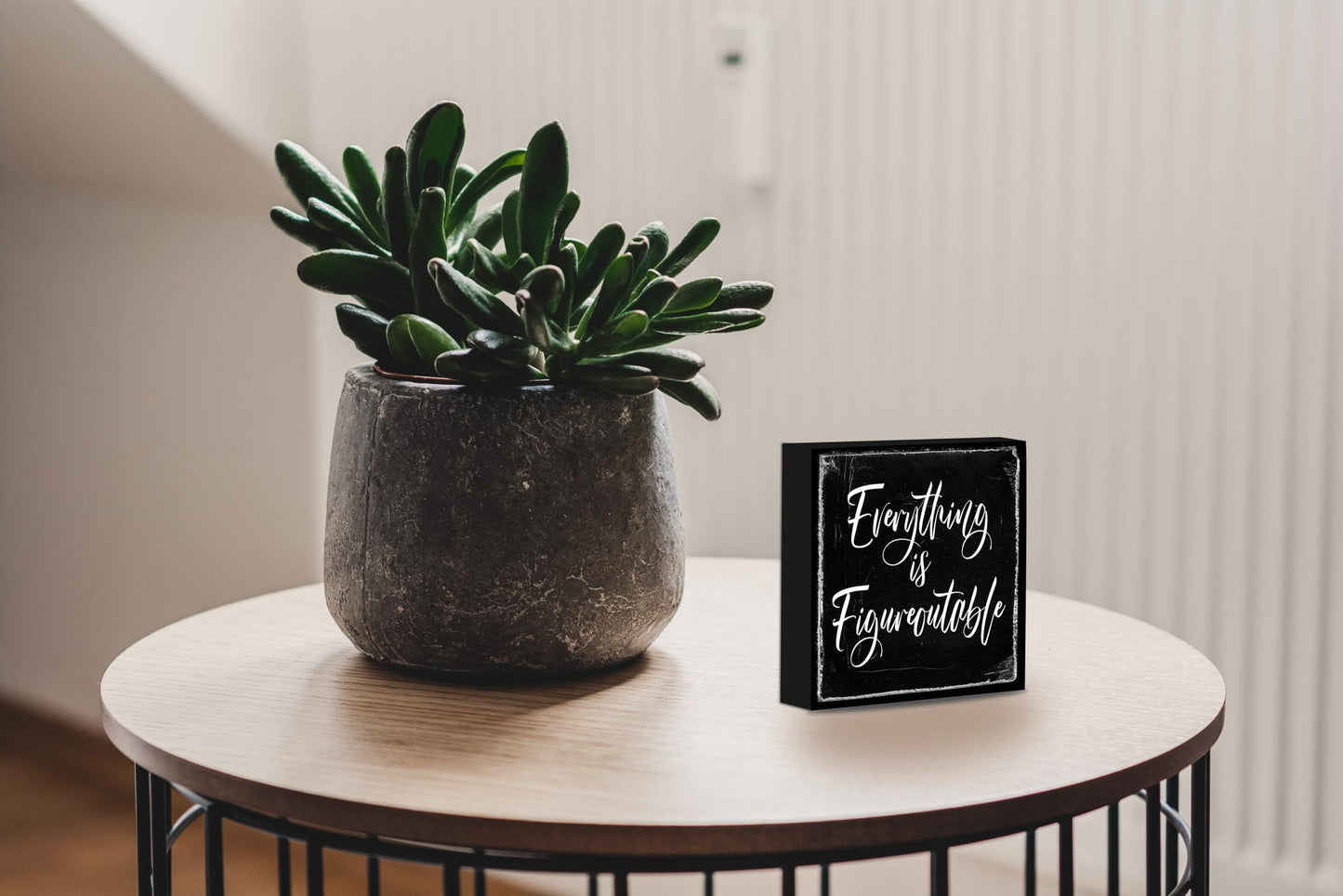 Black Decor - Home Office Desk - Everything is Figureoutable Sign - Inspirational Farmhouse (5x5 Inch)