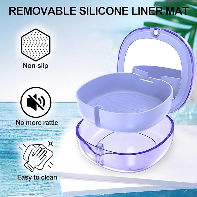 Double-layer Retainer Box Case Orthodontic Teeth Aligner Case with Mirror, Dental Night Mouth Guard Holder with Retainer Remover Tool, Chew and Brush - Secure Magnet Closure - Transparent Blue