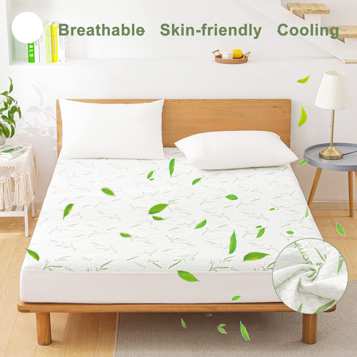 Twin XL Mattress Protector Waterproof Mattress Pad Washable Bamboo Rayon Mattress Cover Breathable Noiseless Bed Protector 5"