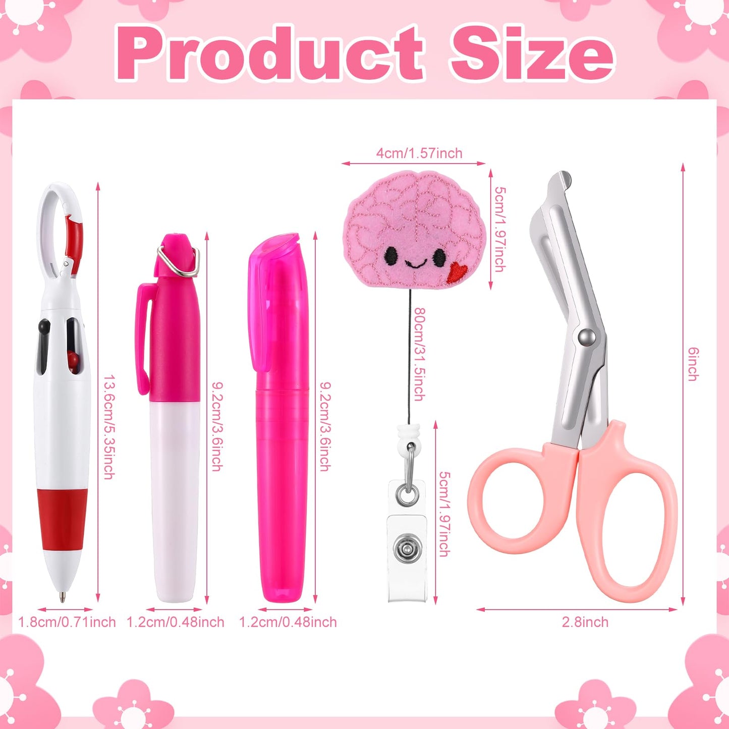 Geiserailie 40 Pcs Nurse Pen Set Nurse Badge Accessories Pen Set Retractable Badge Holder, Flashlight, Marker, Scissor for RN LPN Nursing Students Appreciation Graduation Valentine Gift