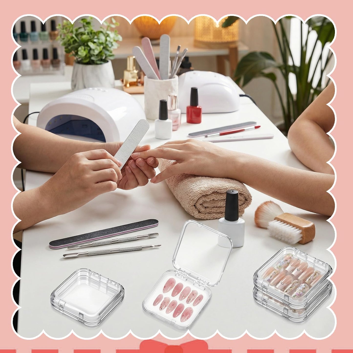 48 Pcs Press On Nail Packaging Box, Press On Nail Storage Box with 180 Pcs Adhesive Double Sided Tape, Acrylic Artificial Nails Display Case for Nails Salon