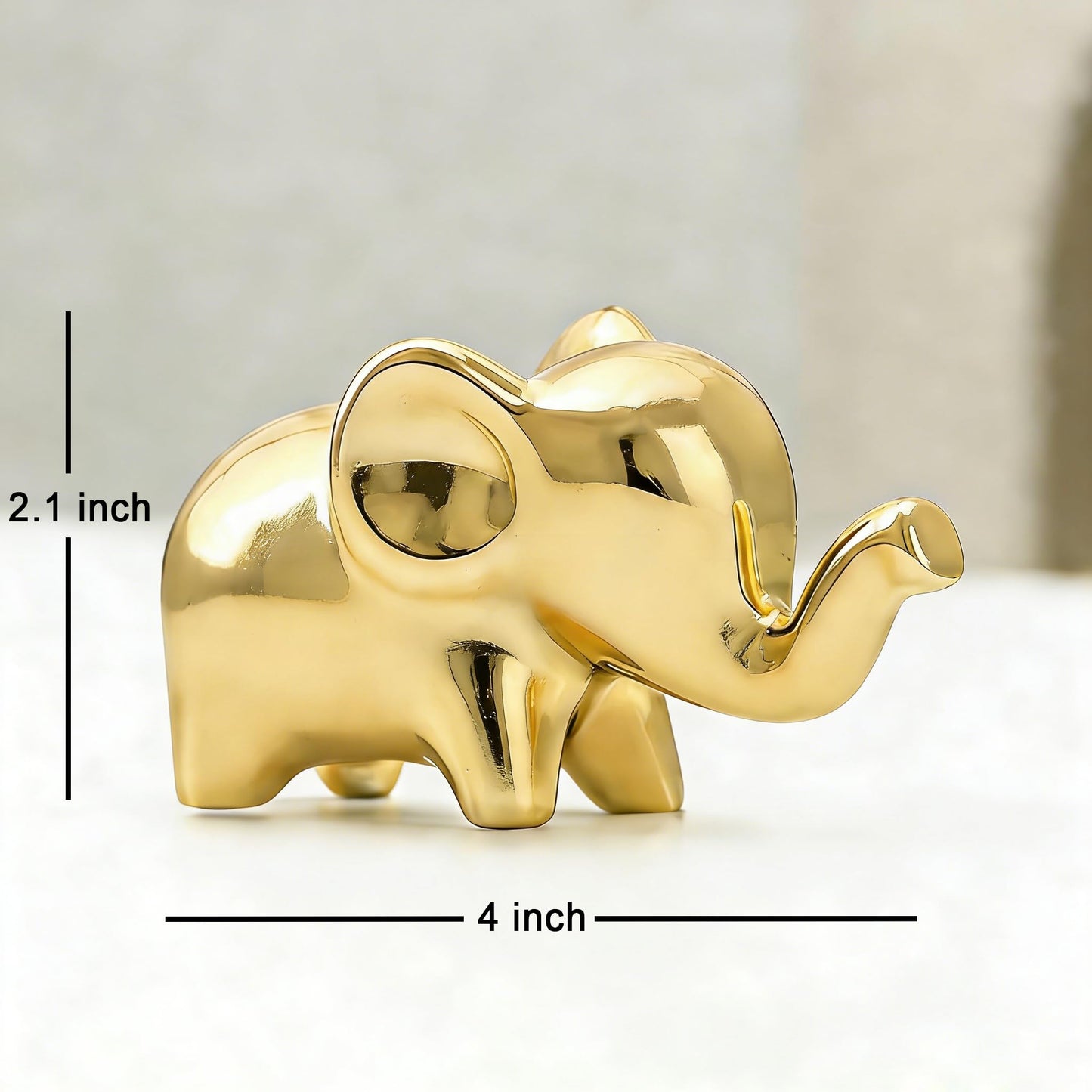 OwMell Good Luck Elephant Decor for Home, Small Ceramic Elephant Statue Figurine for Home Decor - Gold Plated
