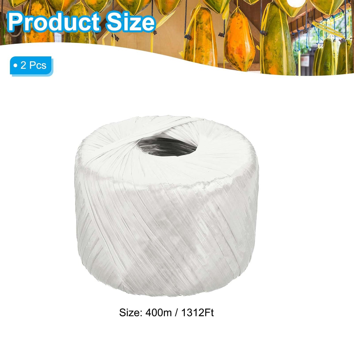 PATIKIL 400m/1312Ft Polyester Nylon Plastic Rope, 2 Pcs Twine Household Bundles Ropes Roll for Gardening Packing Crafting DIY, White