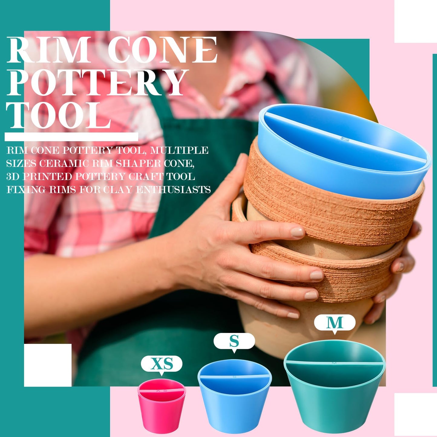 LOYIM 3 Pcs Rim Cone Pottery Trimming Tools, Pottery Rim Shaper, 3D Printed Ceramic Craft Fixing Tool Supplies for Clay Enthusiasts, Multiple Sizes (Xs, S, M)