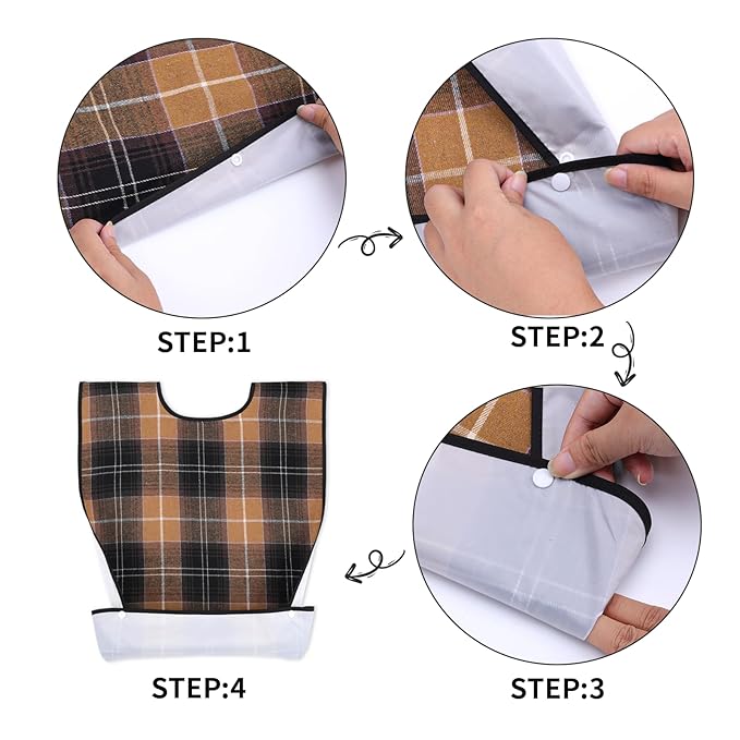XKDOUS 2pcs Adult Bibs For Men Washable, Reusable Waterproof Large Bibs For Adult, Clothing Protector With Crumb Catcher, Brown & Green Bibs For Eating, Feeding Elderly Senior Citizens Gifts