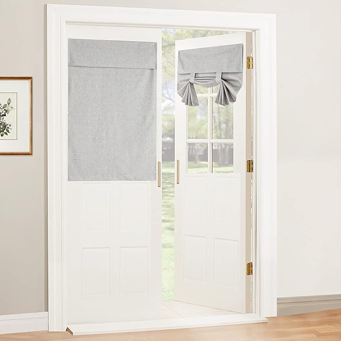 RYB HOME Kitchen Door Curtains 40 inch Length, 100% Blackout Natural Linen Blended Skylight/Patio/Glass/French Door Window Decor Privacy Shades, W26 x L40 inch, Concrete Grey, 1 Panel