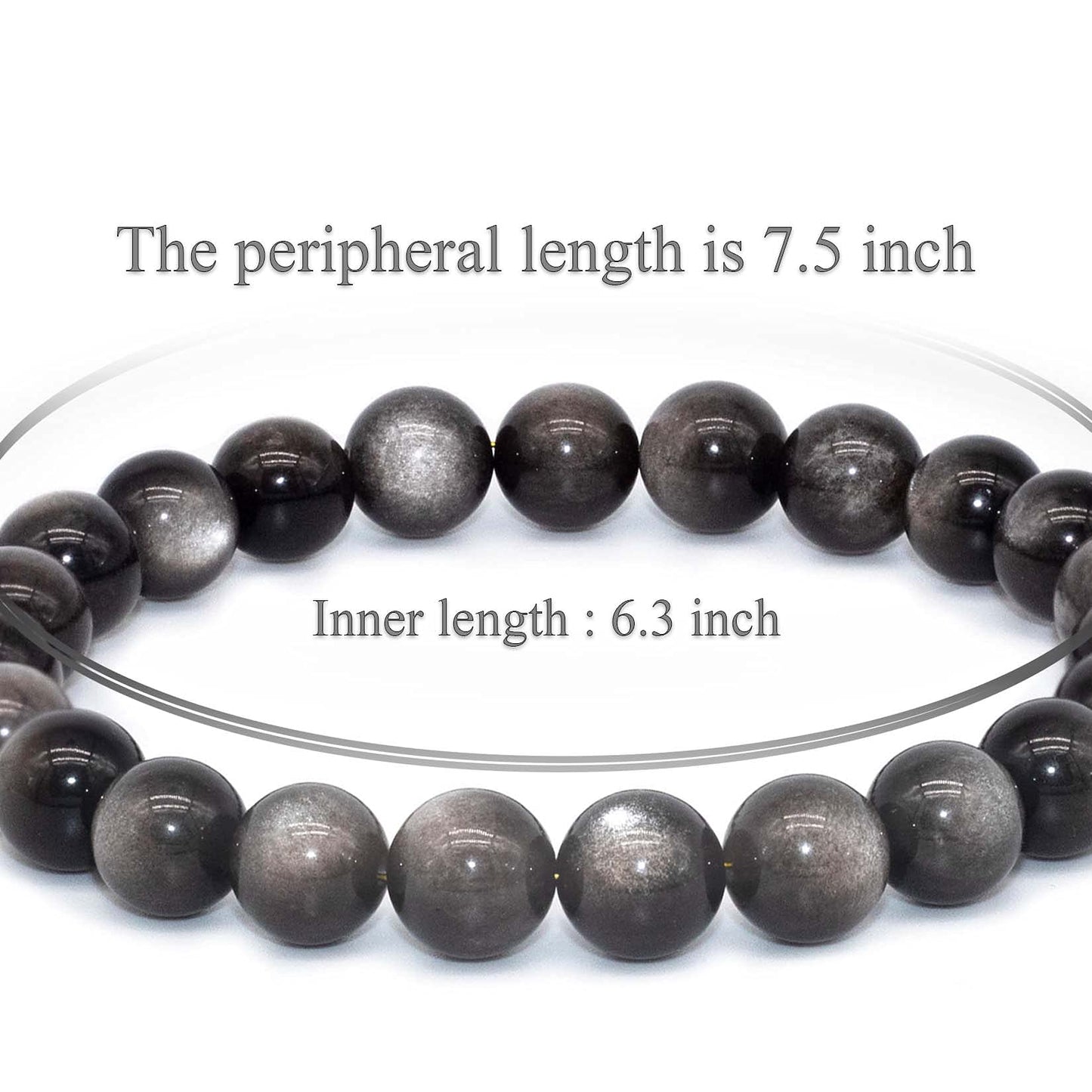DAZCOLO 8mm Natural Gemstone Stretch Bracelet, Handmade Unisex Crystal Bracelets for Meditation, Yoga, Spiritual Healing & Positive Energy (Silvery Obsidian)