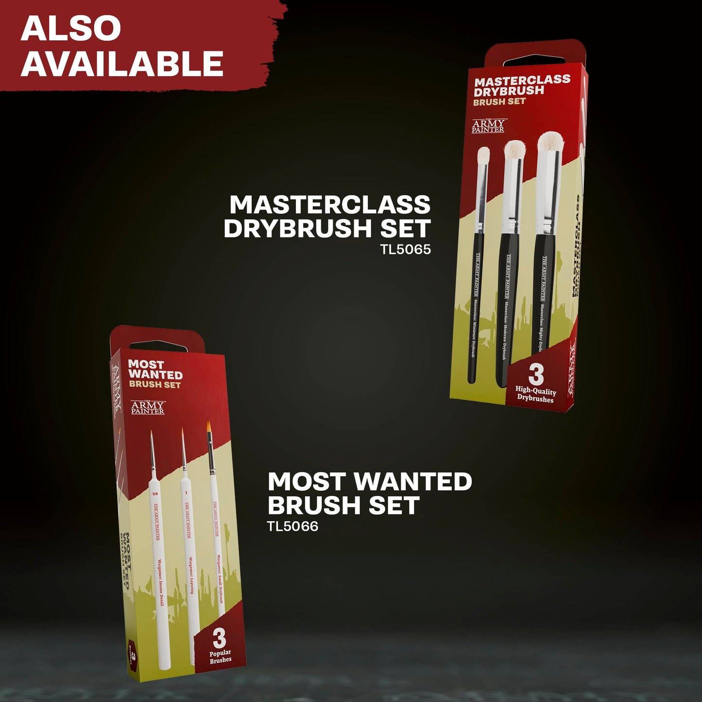The Army Painter, Hobby Starter Brush Set, 3 Paint Brushes for Acrylic Paint incl. Drybrush, Small Detail & Standard, Fine Tip Model Brush for Miniature Fantasy Painting