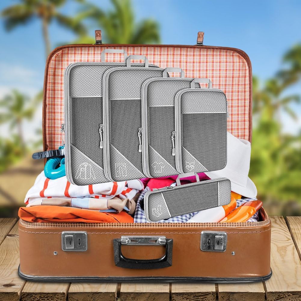 5 Pack Packing Cubes for Travel Ultralight Expandable Suitcase Organizer Bags with Double Zipper for Carry-on Luggage, Cruise, Vacation