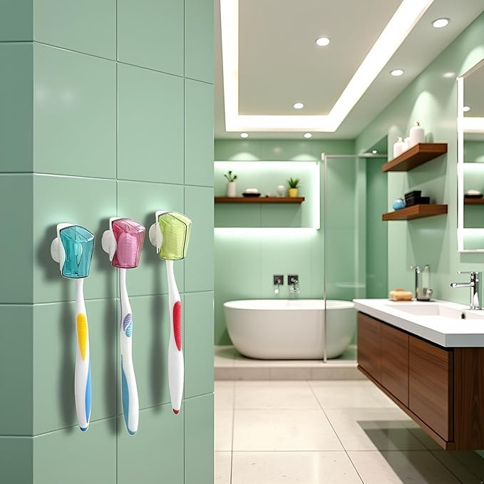 3Pcs Multicolor Toothbrush Holder Travel Toothbrush Head Covers with Suction CupBathroom Wall Mount Suction Cup for Bathroom Portable Wall Mount Toothbrush Holder Rack Dustproof Cap Cover Accessories