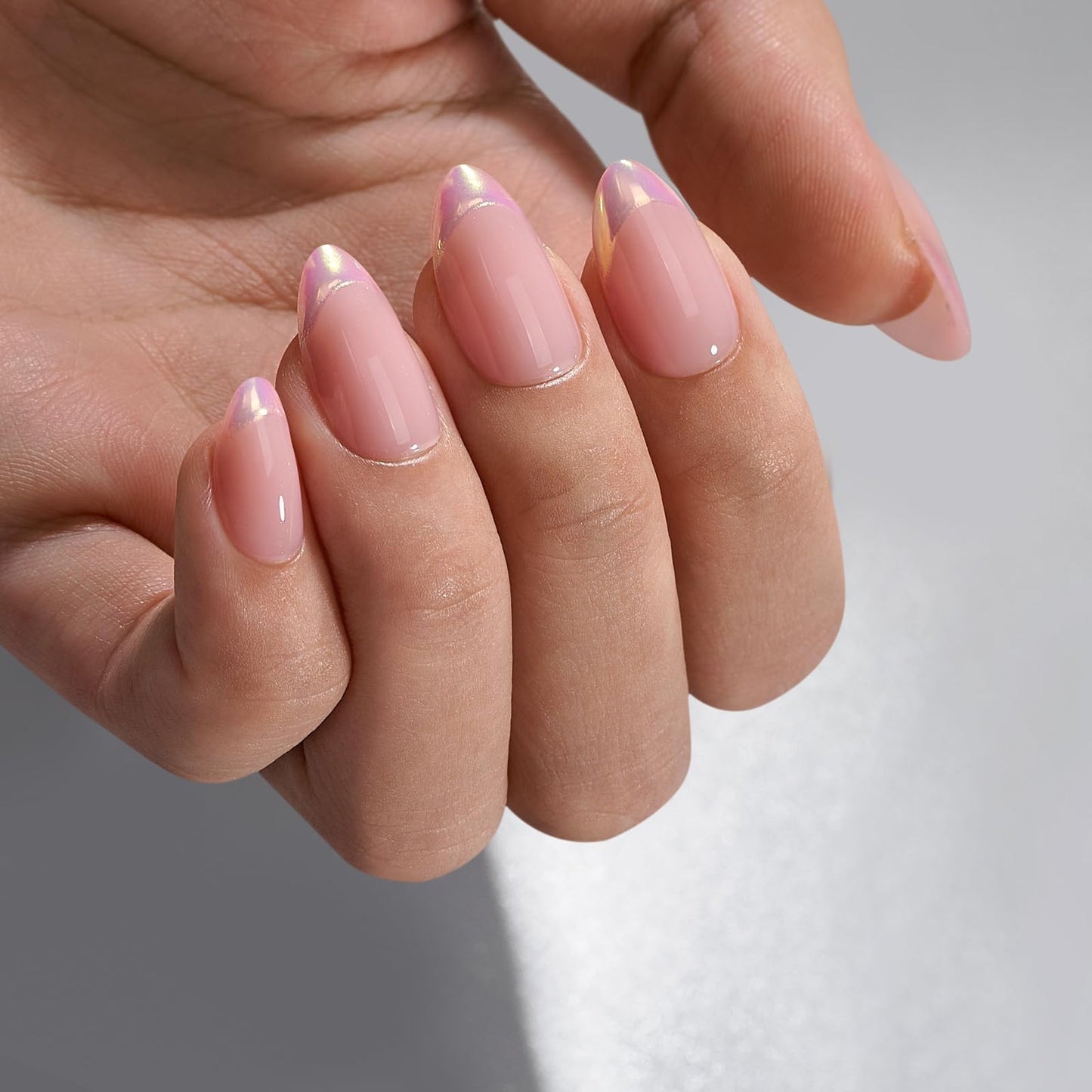 BTArtbox French Tip Press On Nails Almond - Press on Nails Short, Supremely Fit & Natural Glue On Nails, Classic & Dazzling Pink