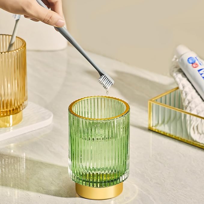 Makeup Brush Holder Organizer,Toothbrush Holders,Desk Pen Pencil Holder,Multifunctional Vintage Glass Brush Cup（L/White/A3-9-US）
