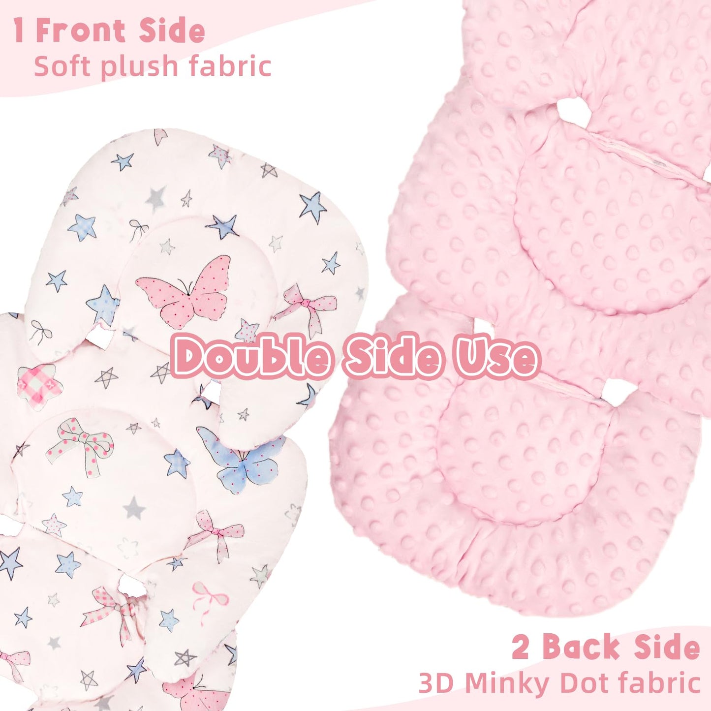 GFU Infant Car Seat Insert Head and Body Support, Reversible Newborn Insert for Carseat with Strap Pads, Soft Stroller Cushion Pillow Insert for Boys and Girls, Fits for Stroller, Swing，Pink