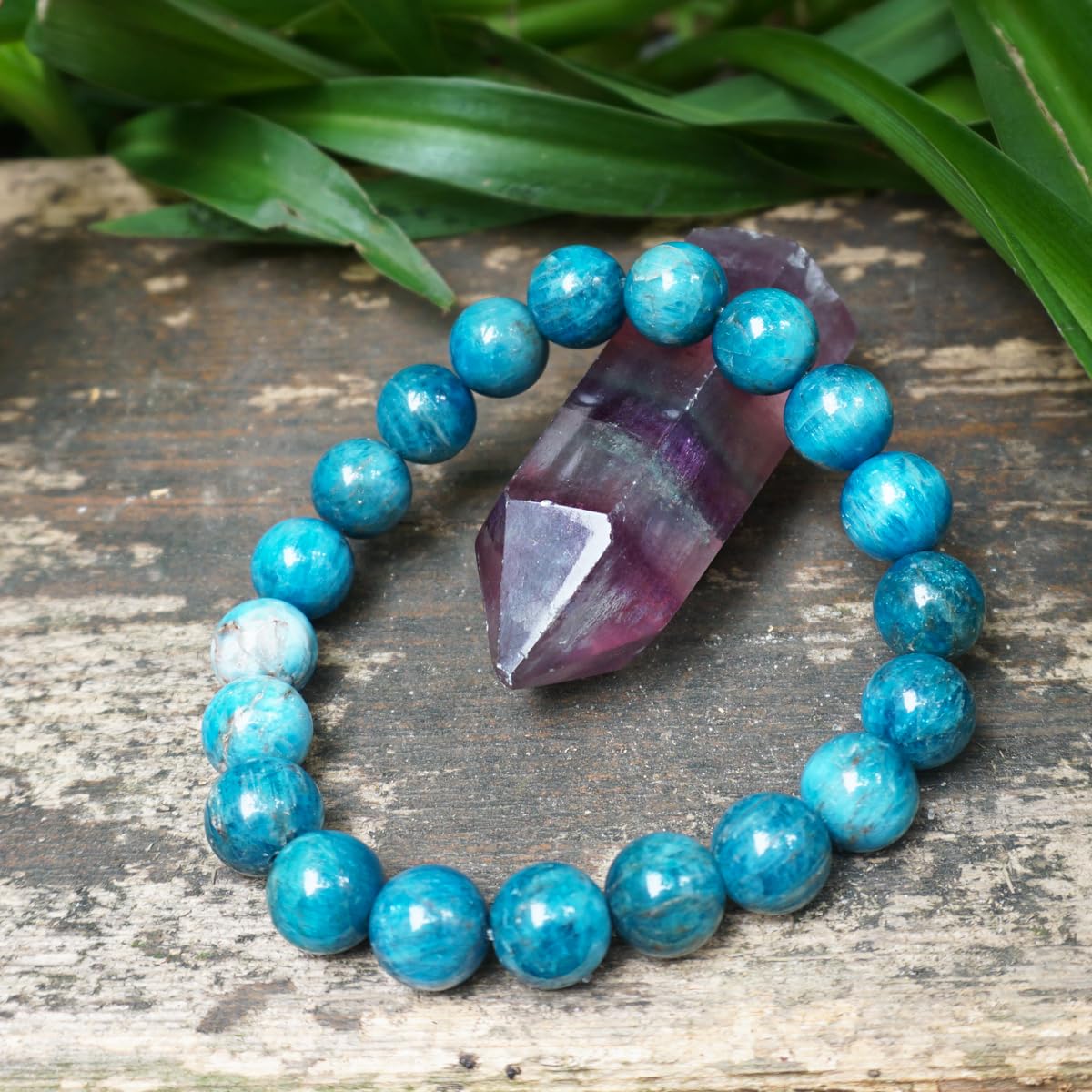 10MM Blue Apatite Bracelet for Unisex | Natural Third Eye & Throat Chakra Crystal Stone for Future, Feng Shui, Meditation, Divination, Amulets | Anxiety Stress Relief | Emotional Control