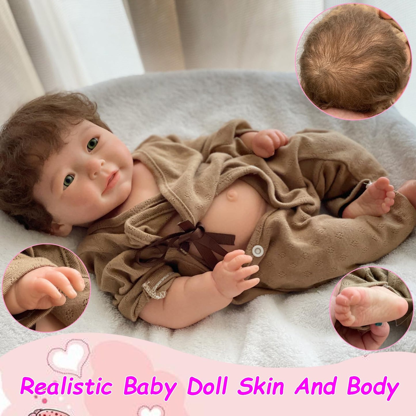 Aniiyy 18 Inch Full Body Silicone Baby Doll, Realistic Solid Silicone Reborn Dolls with Handrooted Hair,Poseable Real Life Newborn Baby