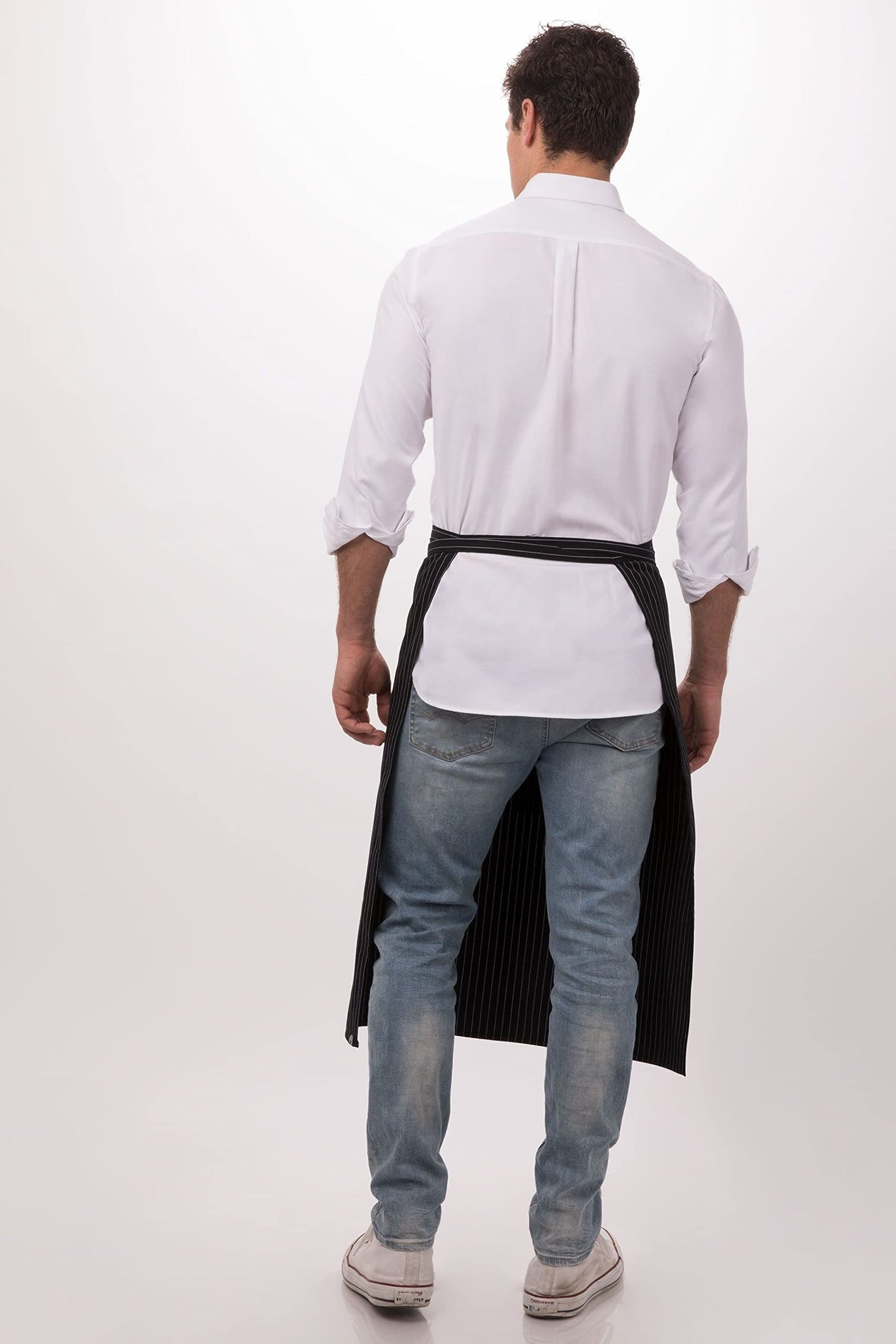 Chef Works Unisex Bistro Chef Apron, Black/White Pinstripe, One Size