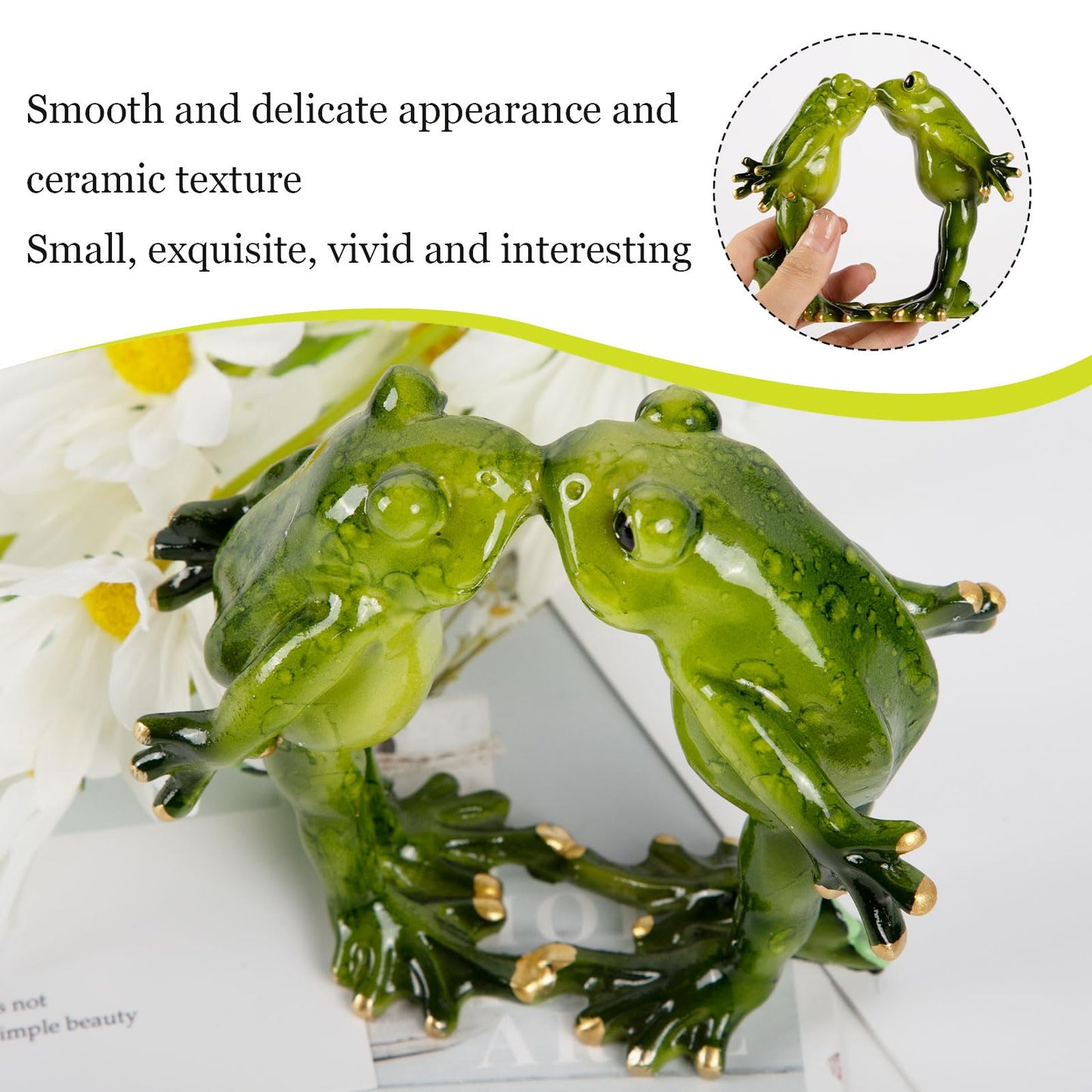 SAISHUO Kissing Frog Couple Figurine Romantic - 1 Set Frog Statues Unique Animal Tabletop Shelf Decoration for Home Garden Patio and Office