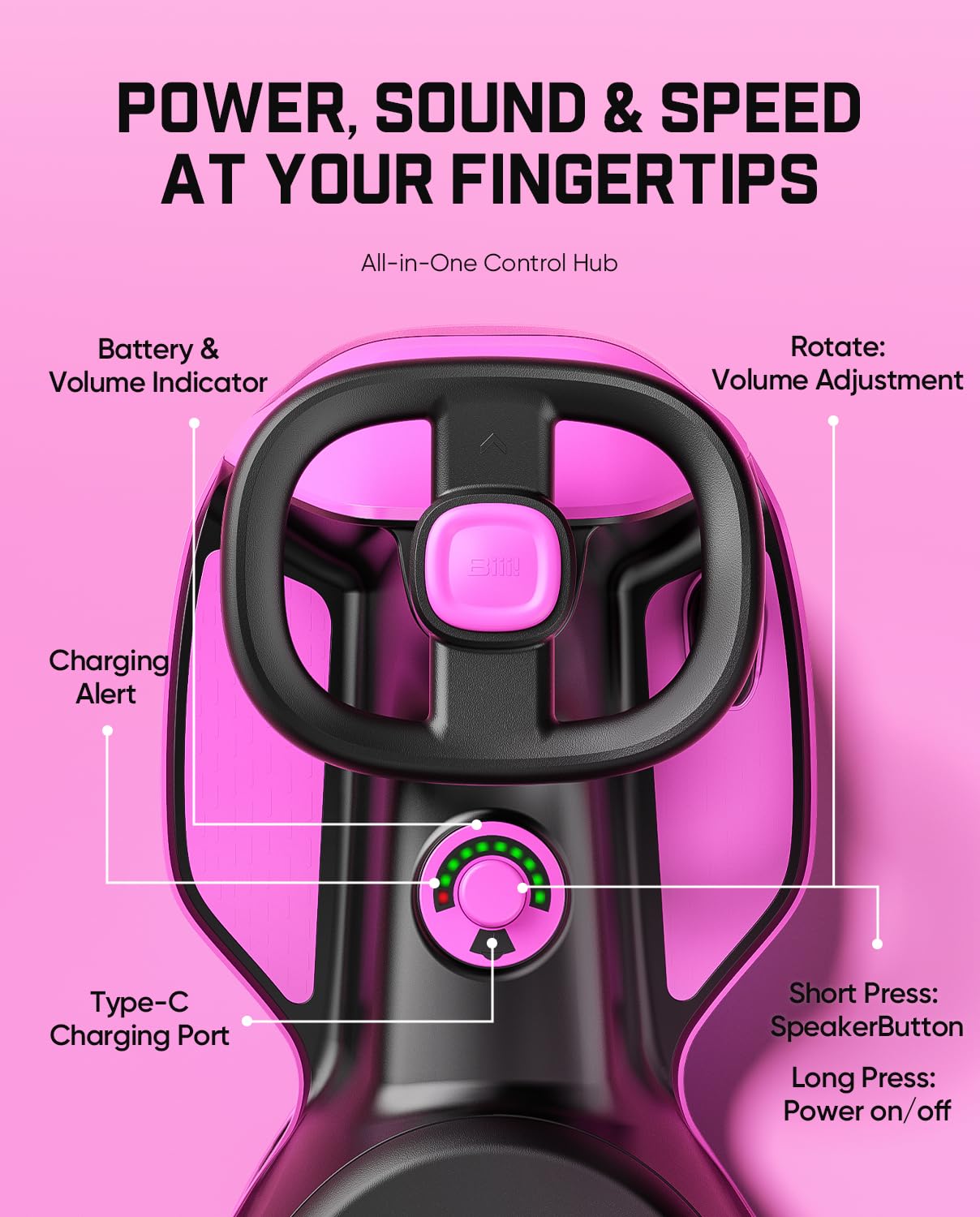 FanttikRide N10 Classic Electric Wiggle Car with Pedal, Type-C Rechargeable Battery, One-Click Detachable Mop, GlideWiz, Anti-Rollover, Flashing Wheels, Bluetooth, Ages 3+, 150 Lbs, Pink