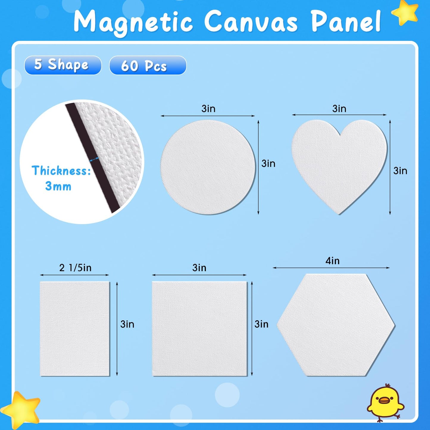 Engrowtic 60 Pcs Mini Magnetic Canvas Panel Boards Magnetic Painting Canvas Panel Various Size for Painting Fridge Locker Art Crafts DIY(Multi Shape)