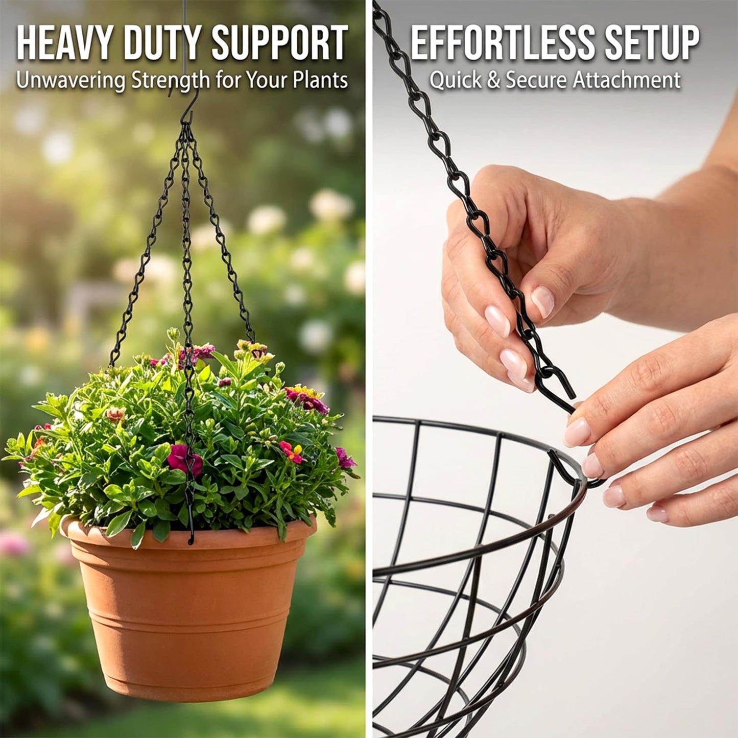 RAINFLOW 15PCS Bird Feeder Hanging Chain with Hooks – Heavy Duty Black Chain for Hanging Plants, Birdbaths, Lanterns AMD Baskets, Metal Outdoor Hanging Chains for Indoor Outdoor Decor