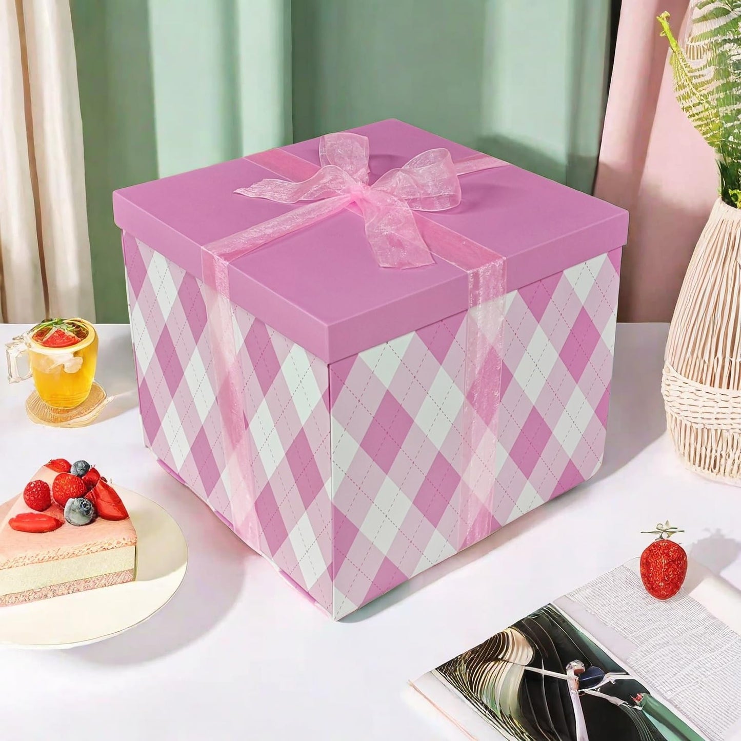 YINUOYOUJIA Large Gift Box 12x12x10Inches,Pink Gift Boxes with Lids for Presents,Cute Box,Birthday Gift Box,Gift Packaging for Valentine's Day,Mother's Day,Christmas,Anniversaries.