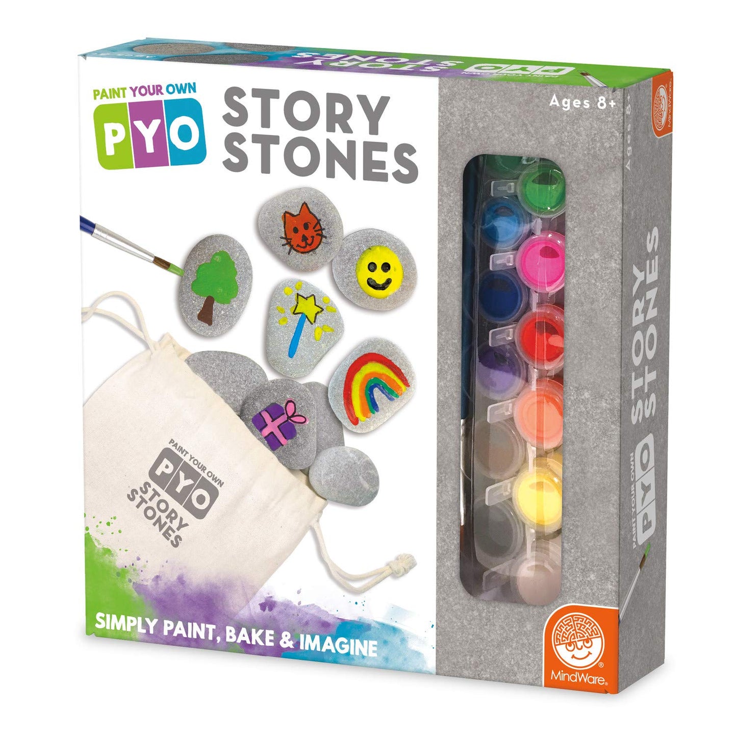 MindWare Paint Your Own Story Stones, Creative Storytelling Art Kit with 16 Paintable Stones, Paints and Brushes, Imaginative Language Play for Kids Ages 8 and Up, Creative Gifts for Kids