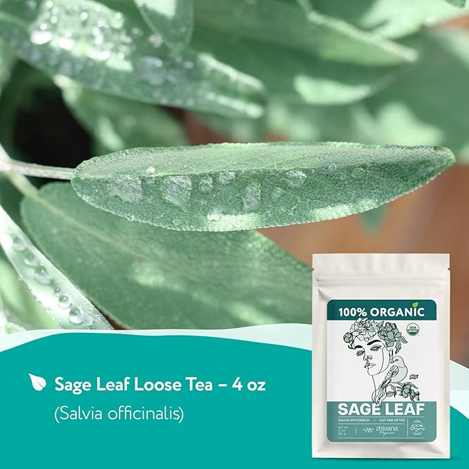 Organic Sage Leaves (4 oz.) - Sage Tea Loose Leaf (Salvia officinalis) – Salvia Tea for Mind & Body Wellness - Focus and Clarity