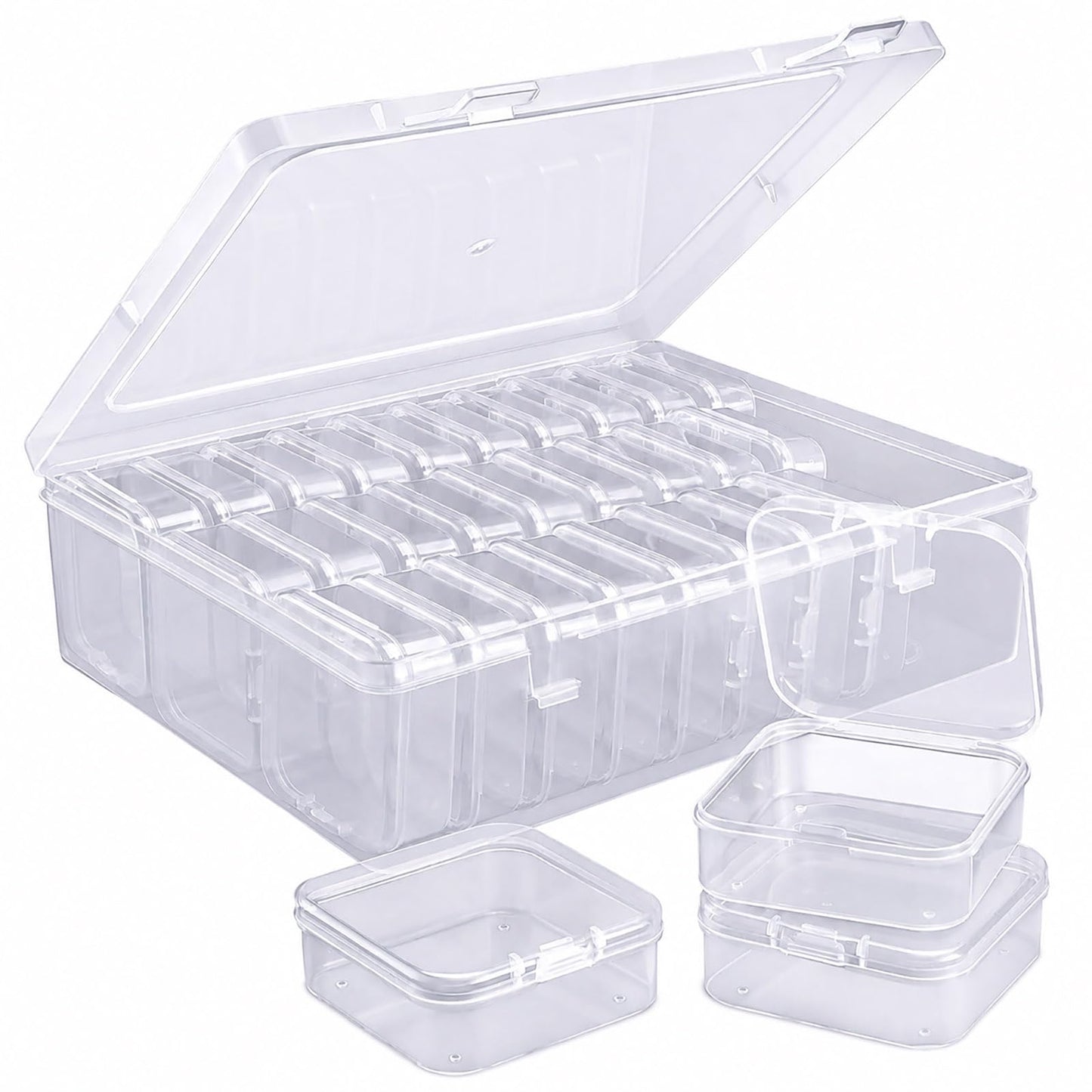 YYGMSS Bead Organizer Box, 30Pcs Small Plastic Boxes Bead Containers Nail Organizers and Storage Clear Dimond Storage with Hinged Lid and Stackable for Jewelry Nails Seeds with 66 Label
