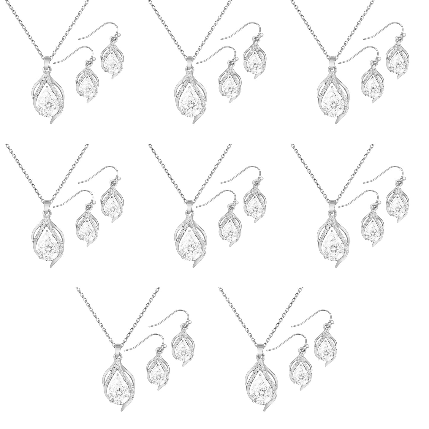 OTTFF Dainty Bridesmaid Jewelry Set for Women 8 Sets SILVER Plated Pave Rhinestone With Crystal Necklace Earrings Set for Wedding/Engagement/Anniversary