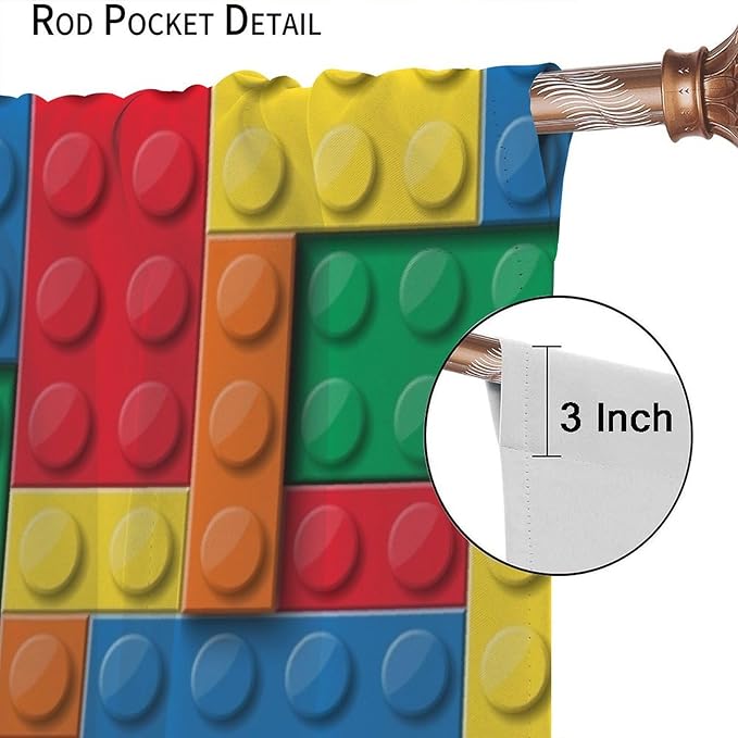 Kids Building Blocks Toy Curtains Children's Room Abstract Outline Colorful Plastic Toys Geometric Bricks Print Curtains for Boys Girls Nursery Curtains 42x45 Inches 2 Panels