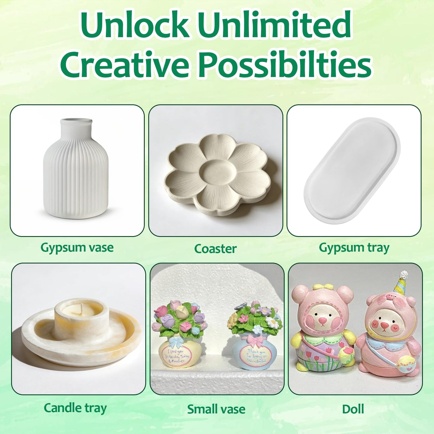 Resin Casting Powder, Water-Based Resin Powder Formula, Fast Cured Casting Resin Kit for Beginne with 4 Pcs Resin Pigment, Vase and Base Silicone Molds, Silicone Measuring Cup, Stirring Rod