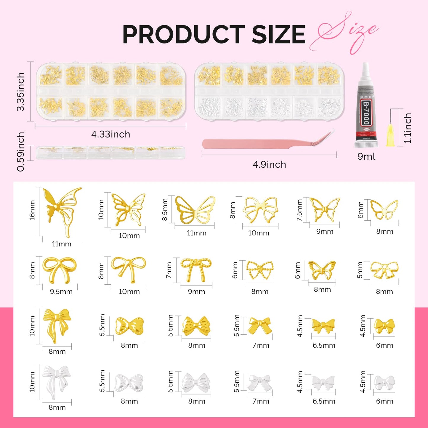 MelodySusie 5Pcs Nail Art Liner Brushes with 3D Nail Charms and Gems