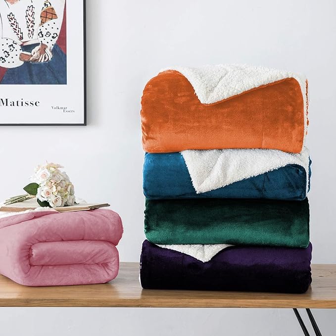 IR Imperial Rooms Sherpa Fleece Throw Blanket for Couch - Soft and Fuzzy Baby Pink Blanket for Winter - Reversible Thick and Warm Fluffy Throw Blankets for Bed, Sofa, Camping and Travel, 50x60 Inches