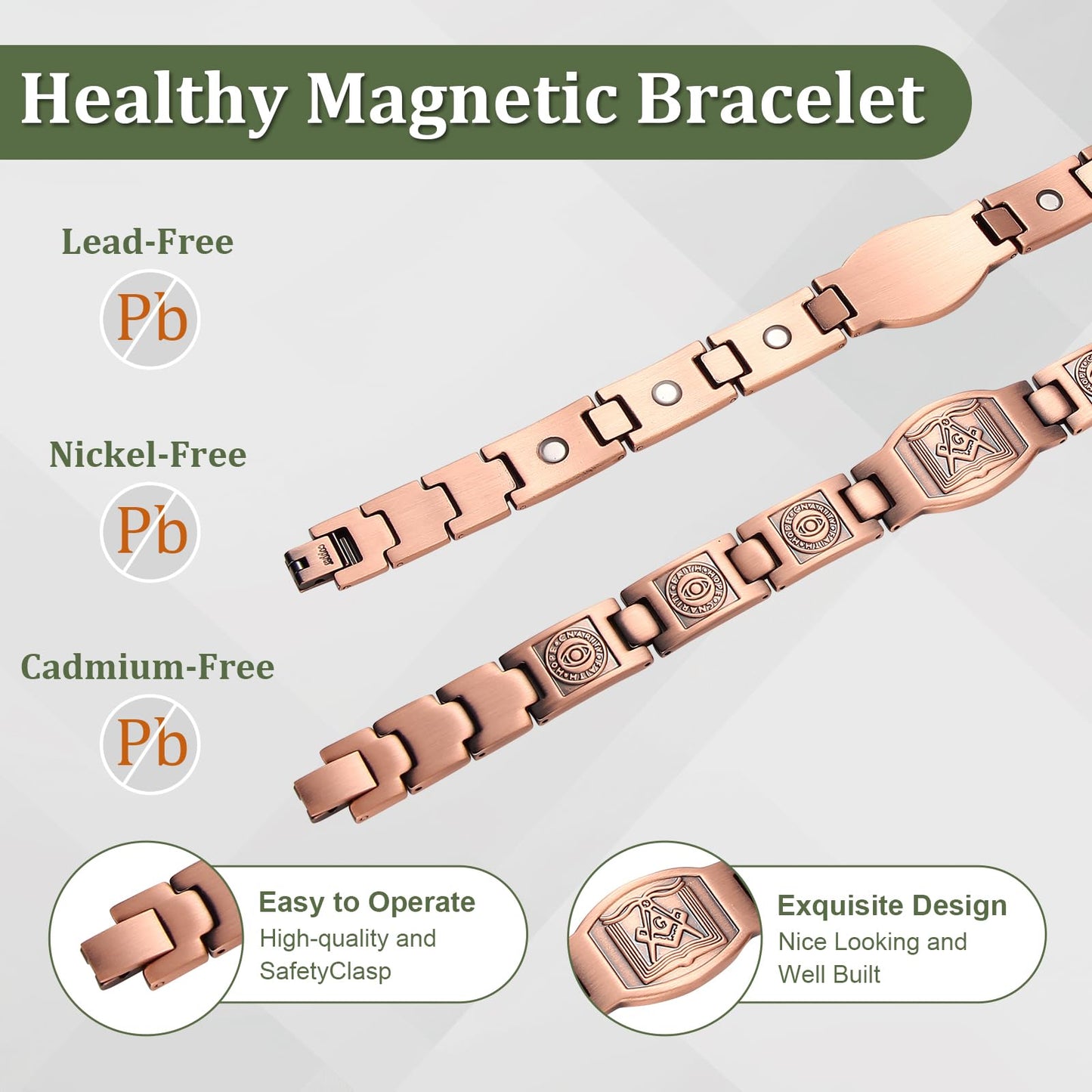 Fashtour Magnetic Bracelet and Ring Set for Men, 99.99% Pure Copper Jewelry, Adjustable Cross & Celtic Knot Design, Gift for Dad (Copper & Christian Cross Design)