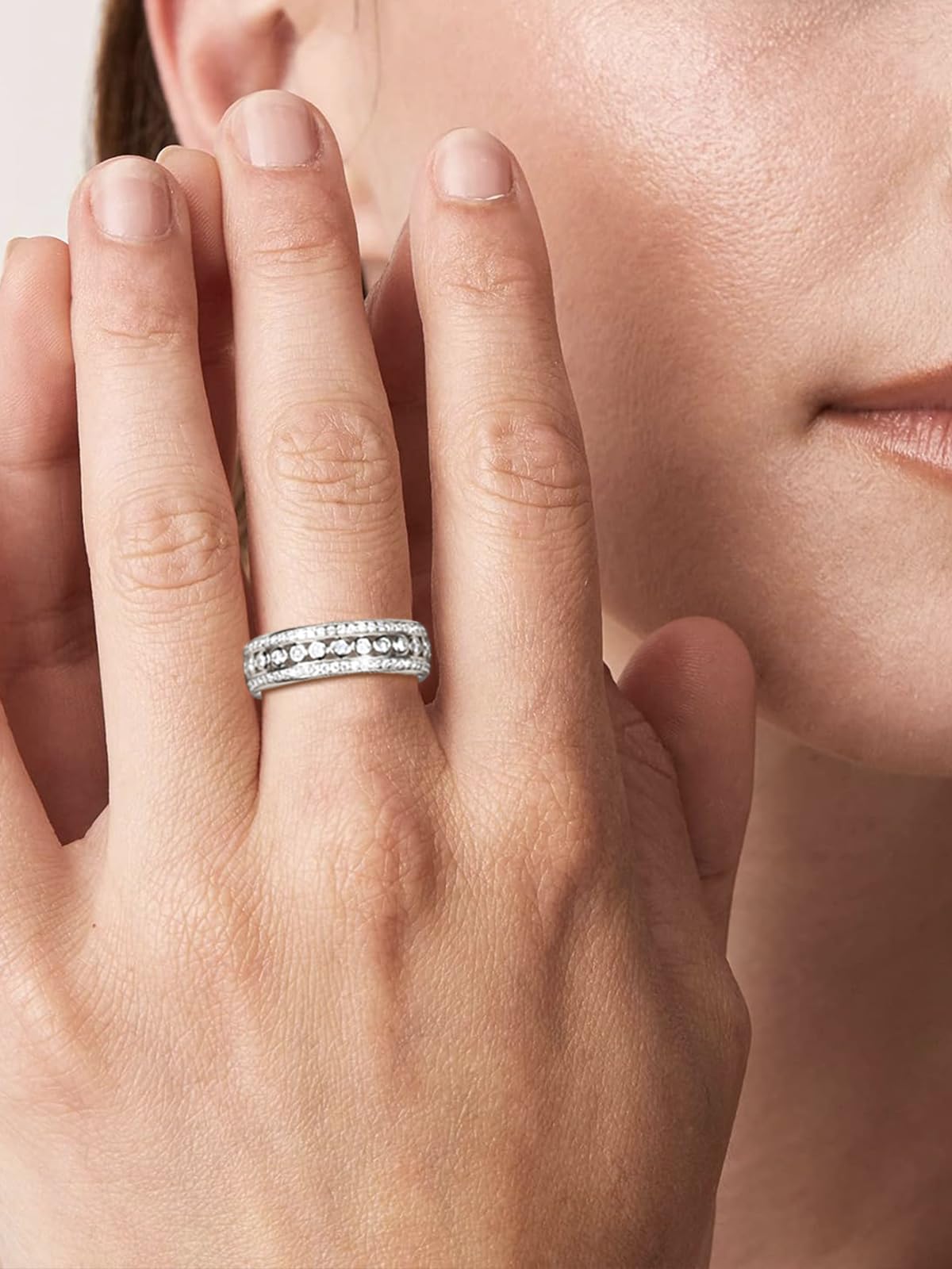Frbod Moissanite Diamond Band Rings for Women 925 Silver Promise Wedding Band Chunky Eternity Stackable Ring Size 7
