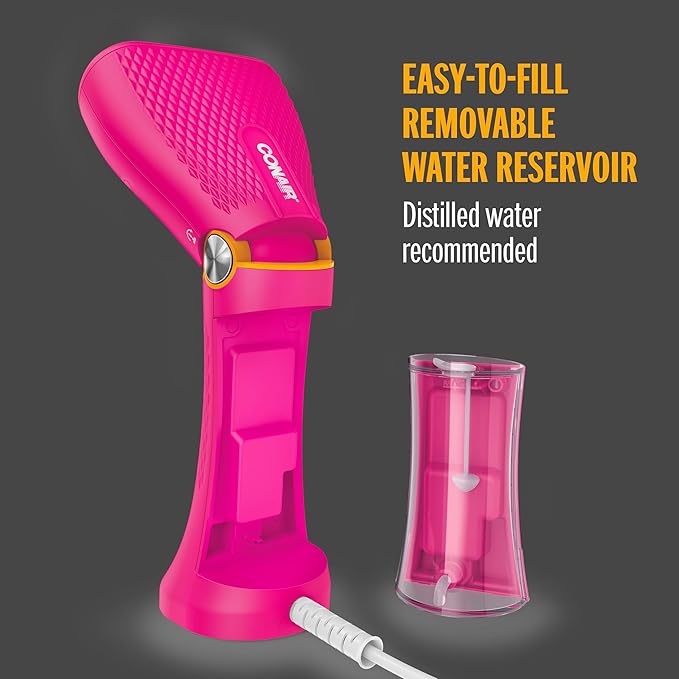 Conair Handheld Garment Steamer for Clothes - Power Steam: Small Size, Big Power - Great for Home, Office, or Travel with Dual Voltage for Worldwide Use, Pink