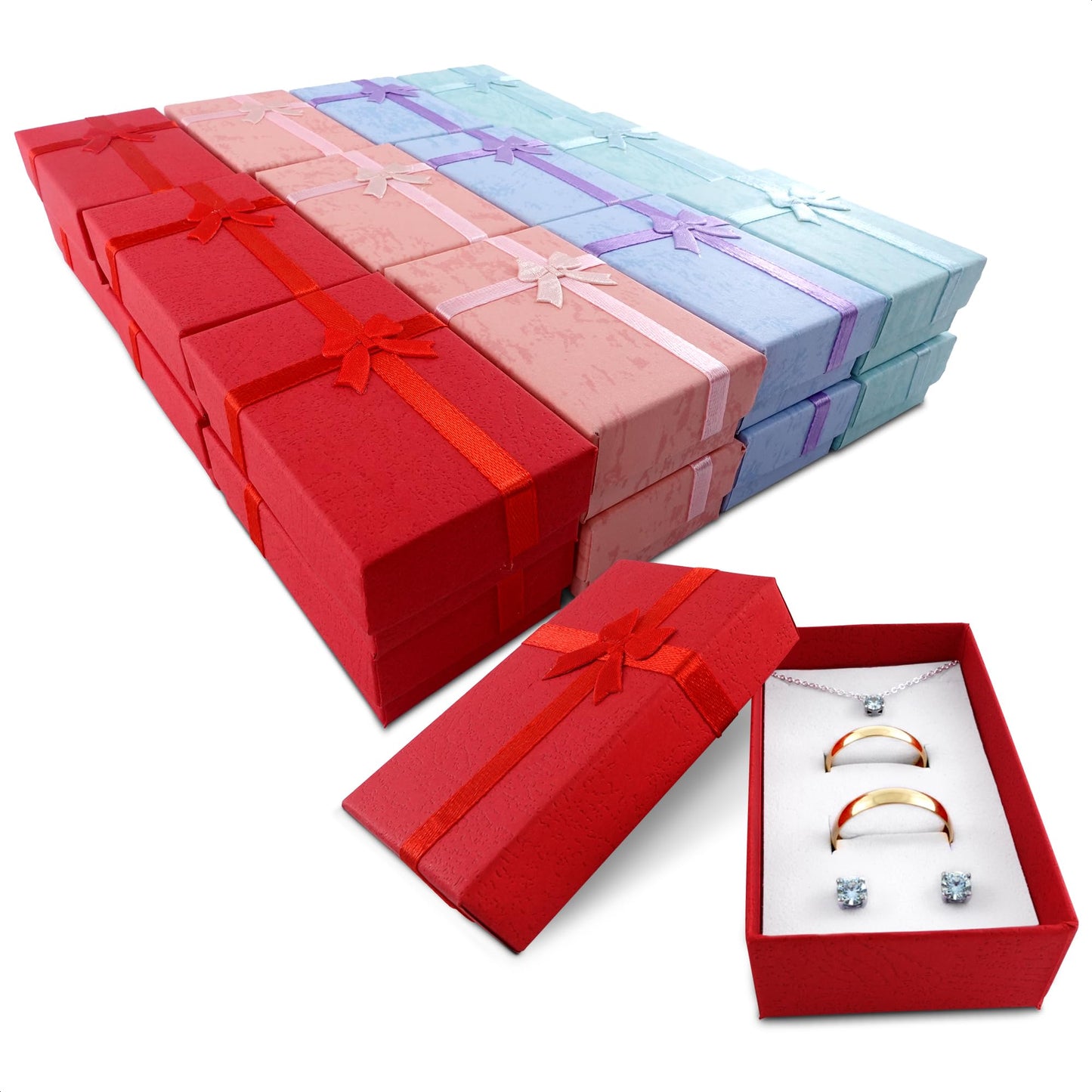 KETAR 24 Pack Small Jewelry Gift Boxes with Bows — 4 Color Options, Cardboard Paper Earring, Necklace and Bracelet Gift Box with Foam Insert — Birthday, Wedding and Mother’s Day | 3.2" X 2" X 1.06"