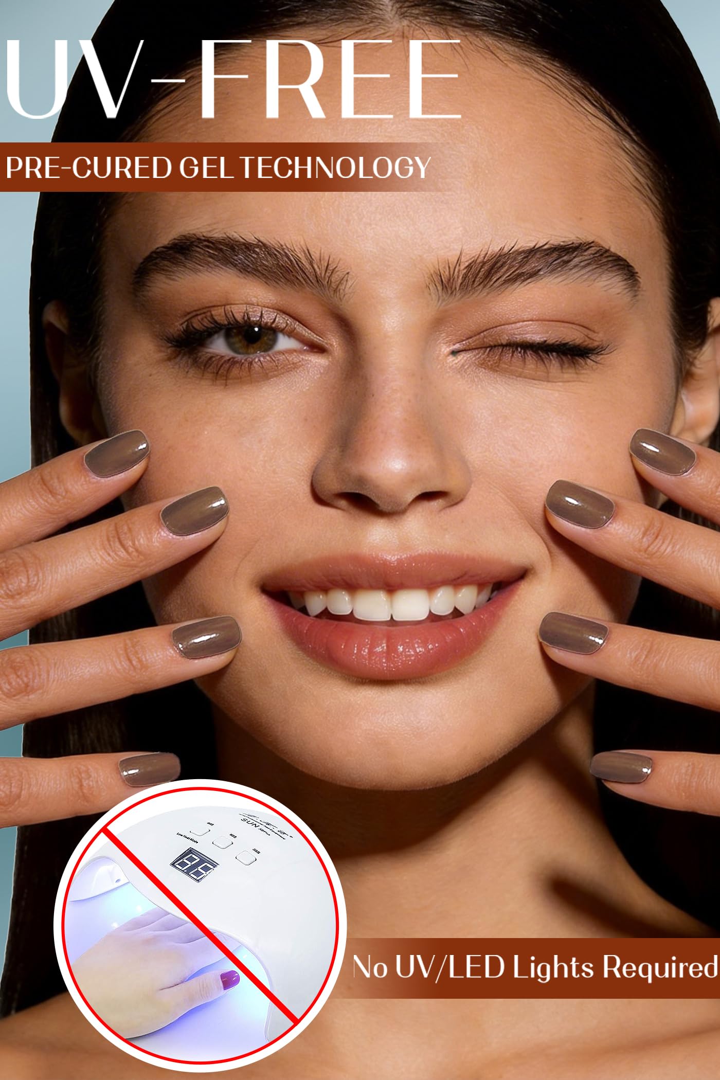 Gel Nail Strips 44Pcs, No UV/LED Lamps Needed, Pre-Cured Nail Stickers for Women Salon Quality, Polish Wraps Long Lasting, Easy Apply & Remove (Brown)