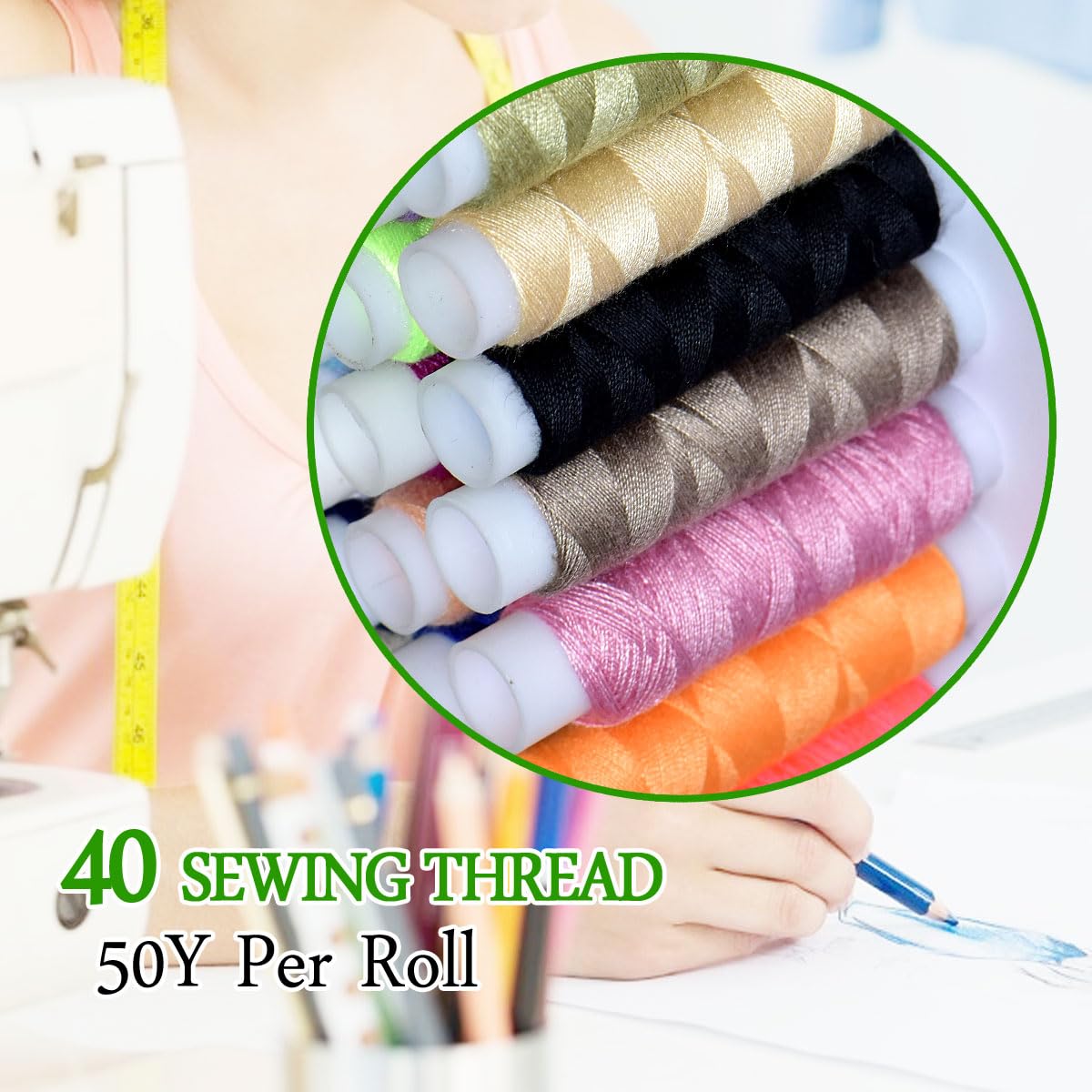 40 Spools of Sewing Thread,Gift Box Portable Basic Sewing Repair Kits (Green)