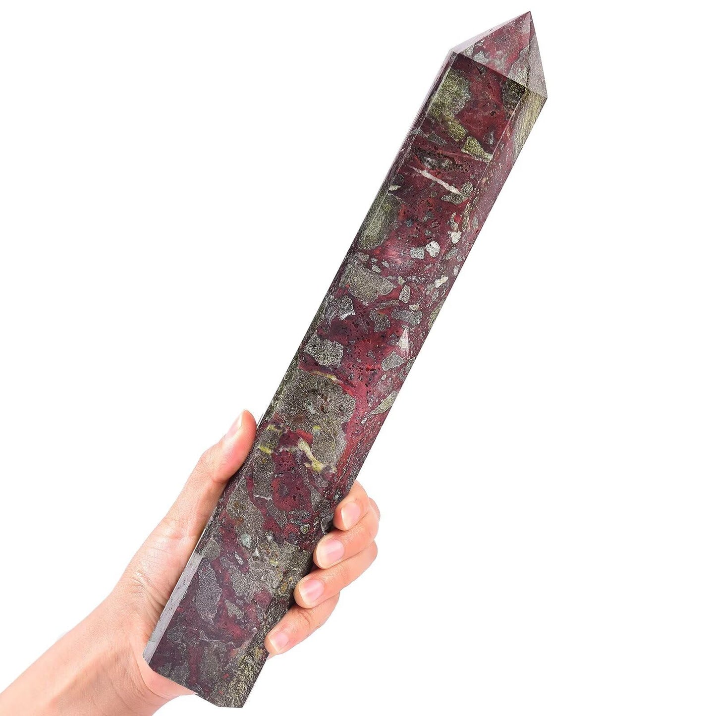 AMOYSTONE Large Blood Jasper Stone Wand Healing Crystal Obelisk Tower 6 Faceted Column Reiki Chakra Meditation Therapy 2.2-2.6 LBS
