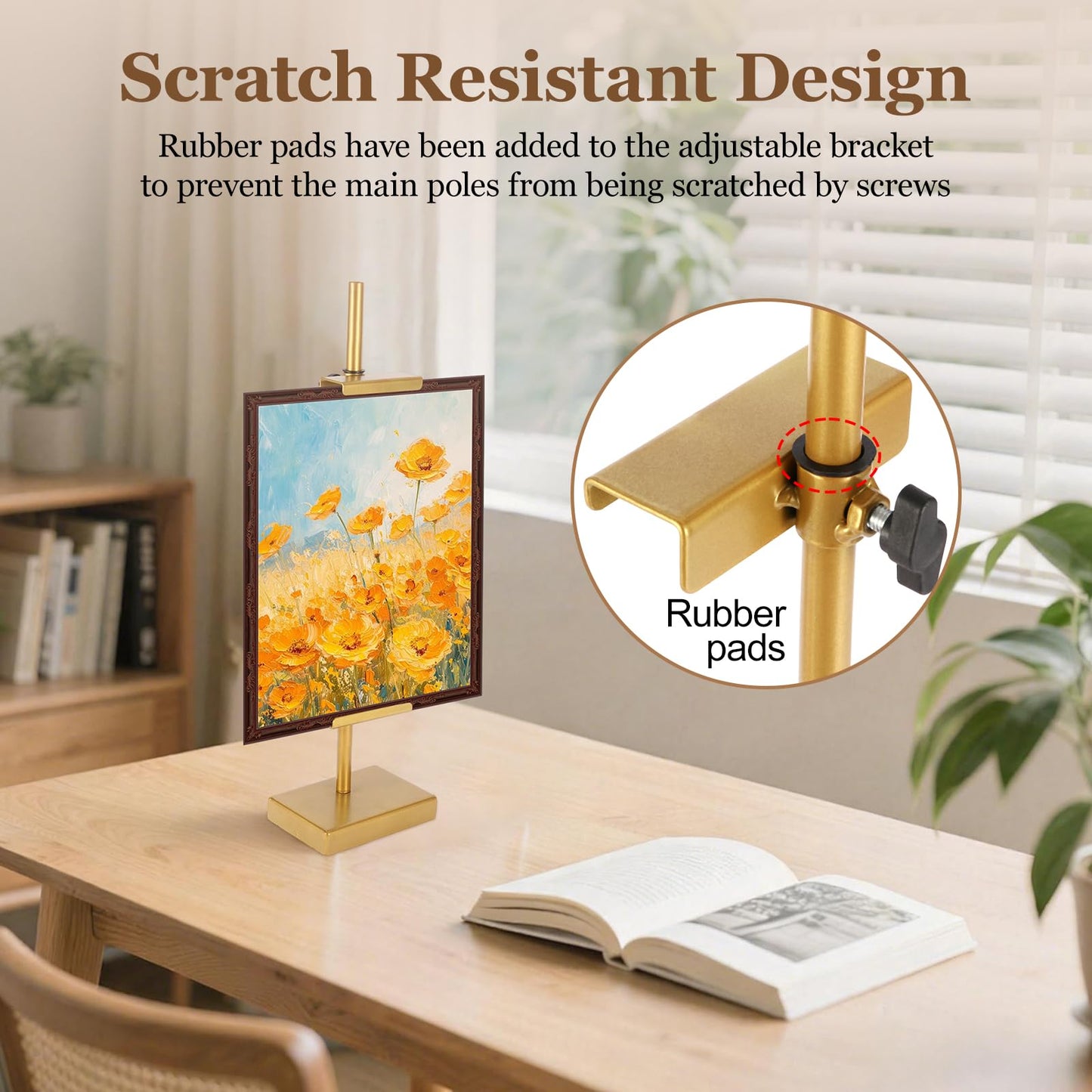 dakewang 1pcs Adjustable Tabletop Easel Stand for Picture Frames, Picture Easels for Display, Gold Easel, Picture Frame Stand, Adjustable Art Easel.(18inch,Gold)