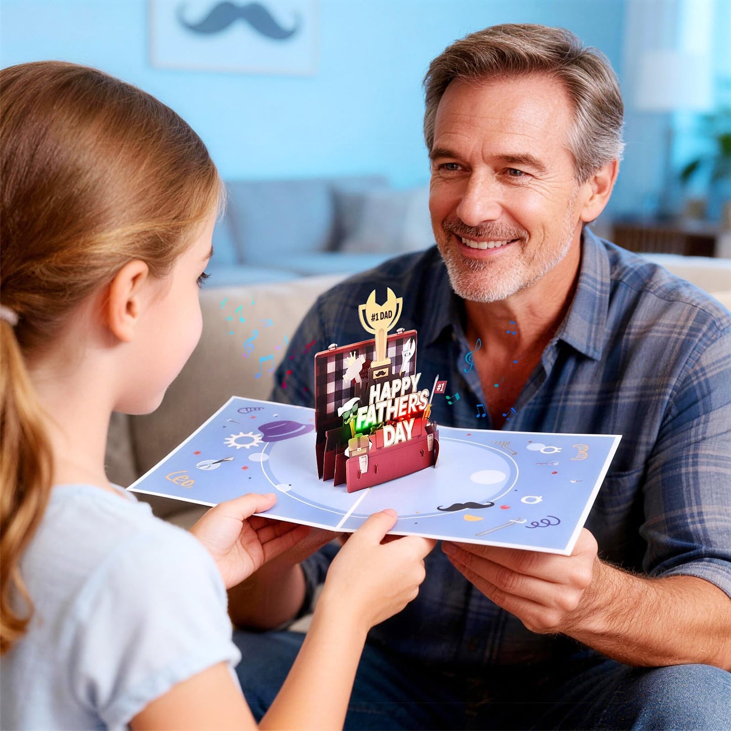 Leopong Father's Day Pop Up Card, Musical & LED Lighted 3D Toolbox,Unique Greeting Gift for Dad/Husband