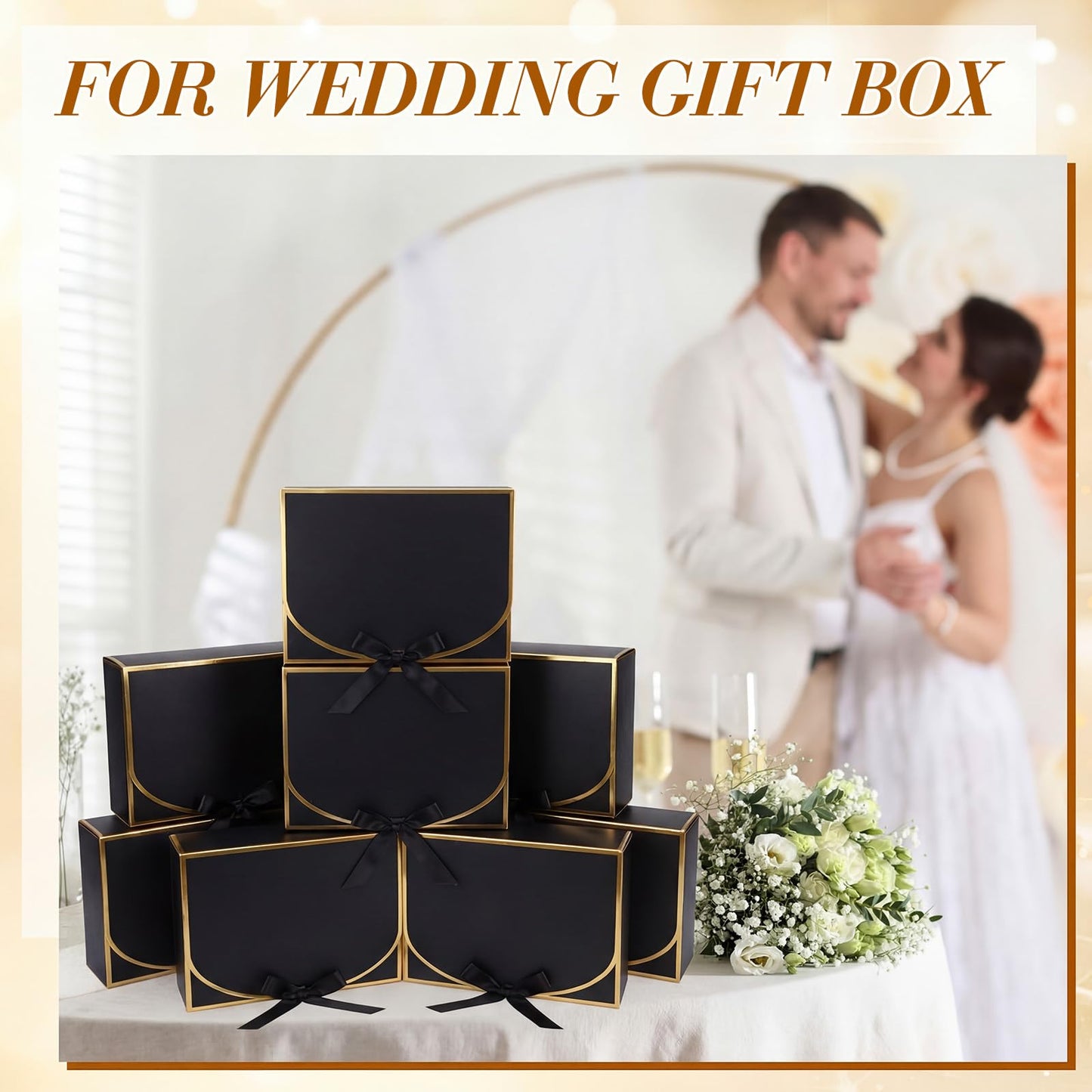 Jaloro 20 Pack Black Gift Boxes with Lids Bulk 10.6x7.8x3.1inch Black Gift Boxes with Gold Ribbons Bridesmaid Proposal Box for Presents, Wedding, Birthday, Valentine's Day, Baby Shower, Anniversary