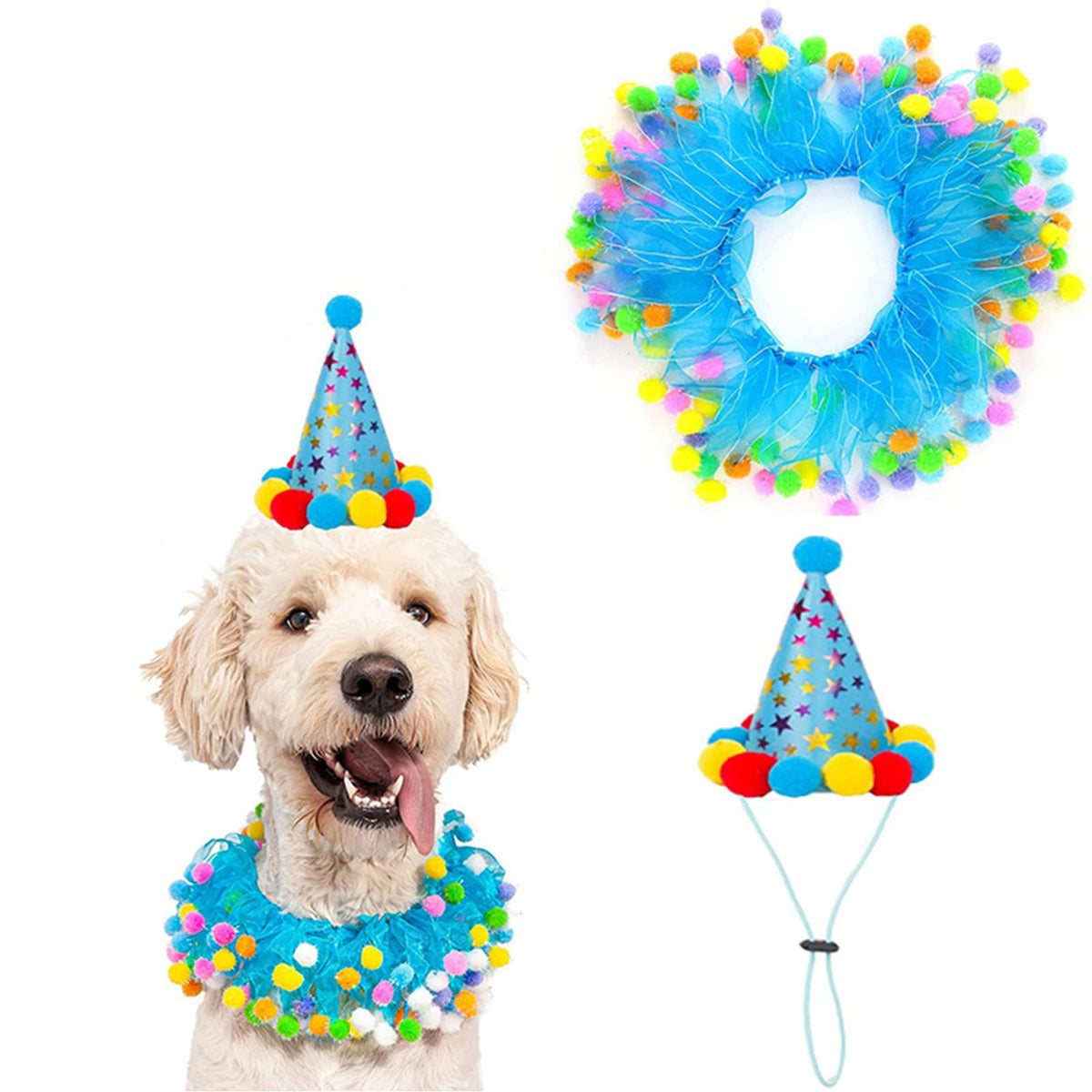Lionheart glory Christmas Collar Pom-Pom Plush Ball Collar for Large Dogs Pet Christmas Costume Soft Funny Dog Collar Xmas Party Accessories Headgear