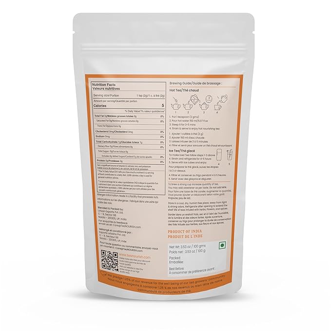 TeaNOURISH Turmeric Ginger Green | Darjeeling Loose Leaf Tea | Blended with Indian Turmeric, Ginger & Cinnamon | 100% NATURAL INGREDIENTS | Brew Hot or Iced Tea - 3.53oz/100g