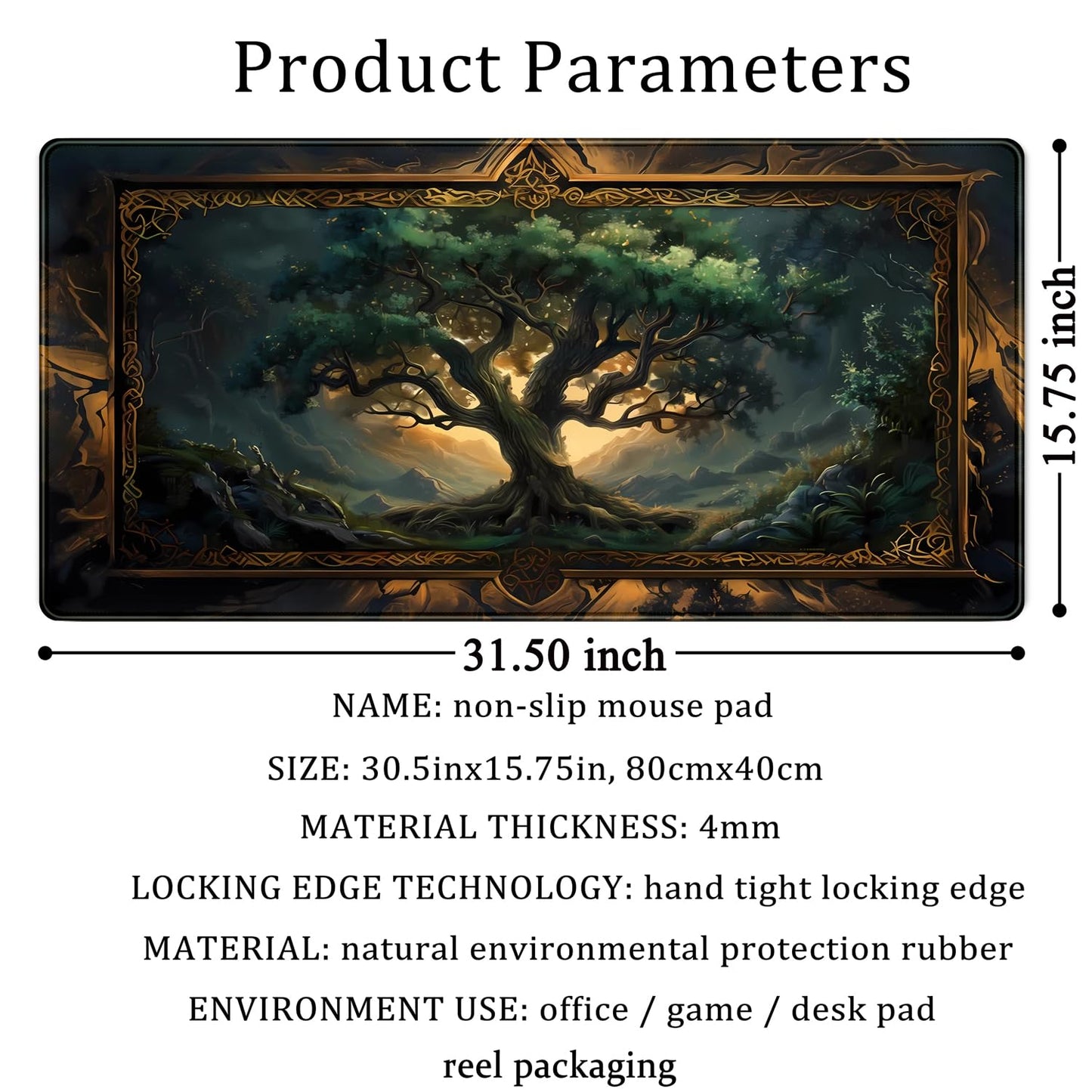 Mystical Green Tree Large Gaming Mouse Pad Forest Tree of Life Deskpad Mat XXL Extended Gaming Desk Large Mousepad Computer Laptop Keyboard and Mouse Mat, Office Desk Decor Pad 31.5x15.8 in