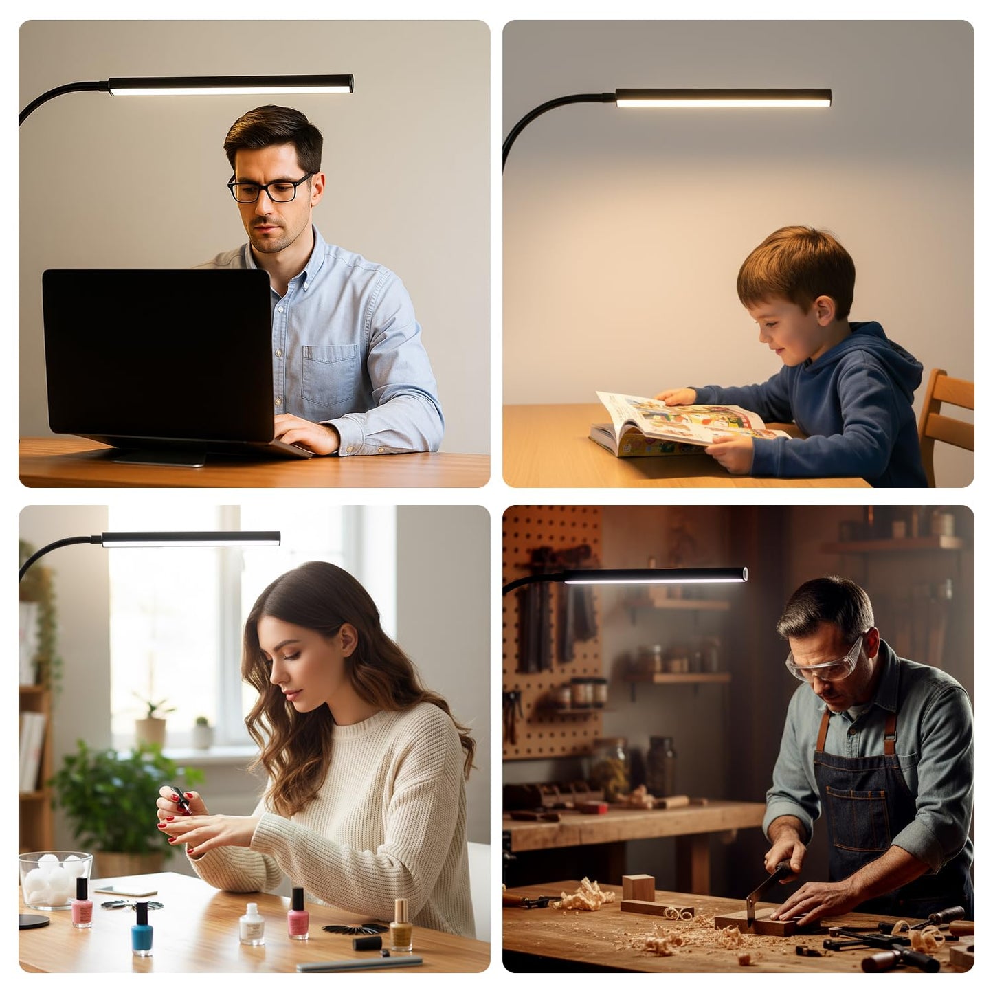 fuaoddda Small LED Desk Lamp with Clamp,Eye-Caring Clip on Lamp for Desk, 5 Modes 10 Brightness, Flexible Gooseneck USB Adapter Table Lamps for Home Office, Sewing（Black）